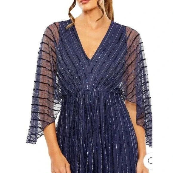 Mac Duggal Navy Blue Sequin Maxi Dress - Picture 3 of 8